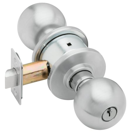 Grade 2 Backplate Communicating Cylindrical Lock, Orbit Knob, Conventional Cylinder, Satin Chrome Fi